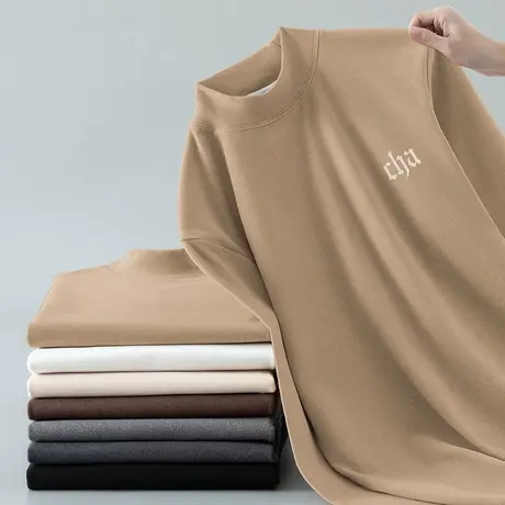 双面德绒打底衫半高领长袖t恤男秋冬季加绒保暖小衫潮流中领秋衣图片