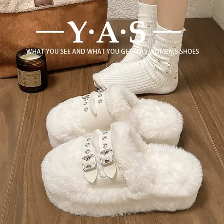 小众设计感厚底毛毛拖鞋女外穿2023秋冬季新款包头舒适毛绒棉鞋商品大图