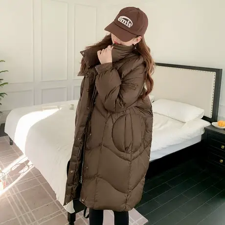 othermix设计感中长款连帽羽绒服女2023冬季新款宽松休闲百搭外套图片