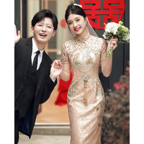 旗袍敬酒服新娘高级感新中式秀禾服订婚礼服女高端刺绣重工出阁服商品大图