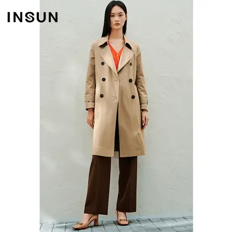 INSUN恩裳春季高密度精梳棉双排扣正肩风衣图片