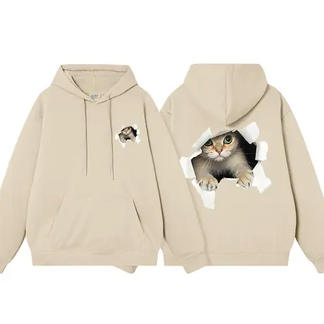 秀洛猫咪秋冬连帽加绒卫衣韩版学院风连帽卫衣加绒帽衫男情侣衣服商品大图