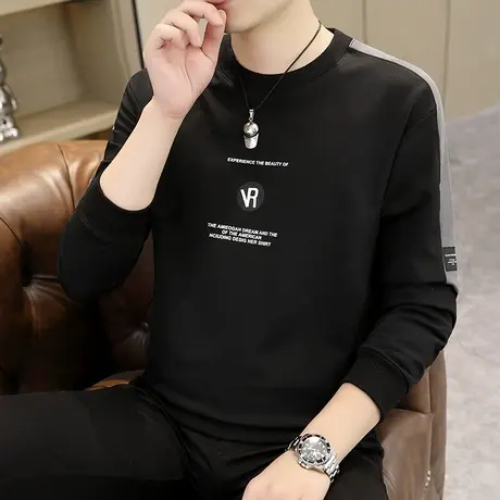 秋冬季圆领长袖t恤男士潮流打底衫秋衣加绒加厚上衣休闲套头卫衣商品大图