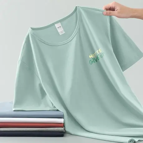 莫代尔冰丝t恤男短袖夏季凉感速干半袖字母印花体恤衫圆领上衣服图片