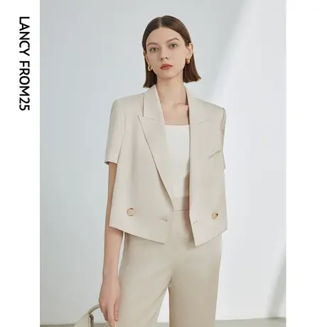 朗姿复古简约西服外套女2024年夏新款气质高级感休闲流行短款西装图片