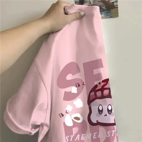 出乎意料的好穿！短袖t恤女2024夏季新款粉色温柔风宽松休闲上衣商品大图