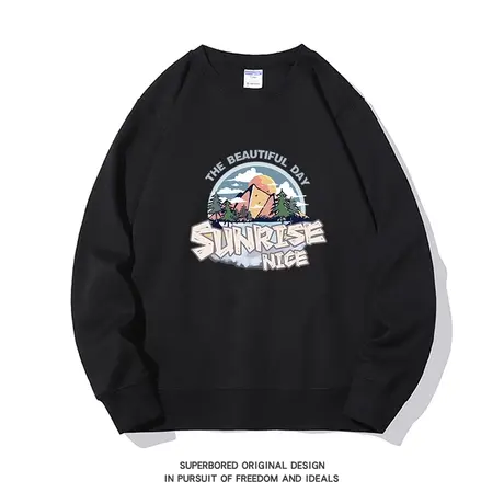 2023新款美式复古圆领卫衣男女秋冬季宽松休闲情侣装套头上衣外套图片