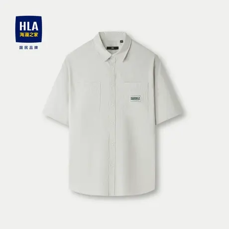 HLA/海澜之家方领短袖休闲衬衫2024春夏新款纯色宽松衬衣男商品大图