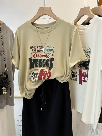 韩国洋气~美式字母印花休闲短袖T恤女 春夏舒适宽松半袖上衣打底图片