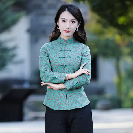 筠雅唐装中国风女装改良旗袍式上衣长款淡雅气质茶服复古中式女装商品大图