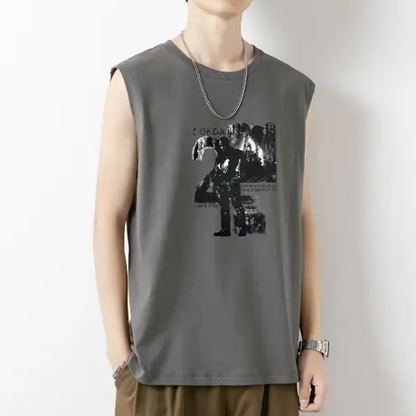 纯棉运动背心男士无袖t恤宽松跨栏篮球健身坎肩宽肩汗衫夏季外穿商品大图