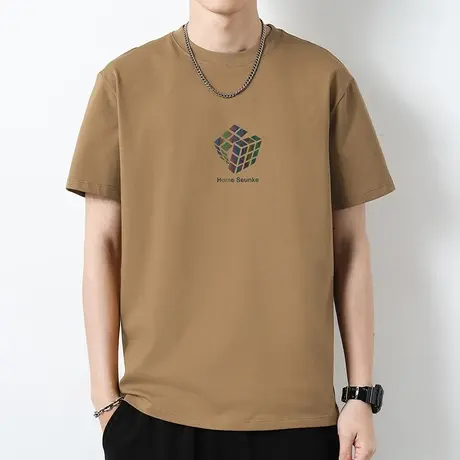 重磅纯棉短袖t恤男圆领上衣服宽松夏季液氨长绒棉半袖全棉体恤衫商品大图