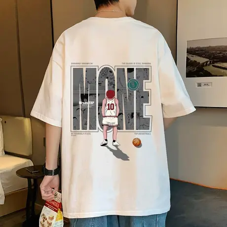 夏季纯棉短袖T恤男潮牌宽松2023新款情侣装港风国潮复古半袖体恤商品大图