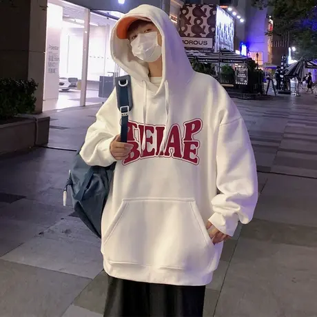 潮流宽松套头连帽美式卫衣男春秋季2023新款慵懒风高级感休闲外套商品大图