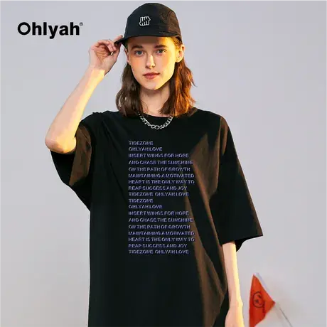 Ohlyah夏季新品高级小众字母重影短袖T恤男女半袖宽松青少年体恤图片