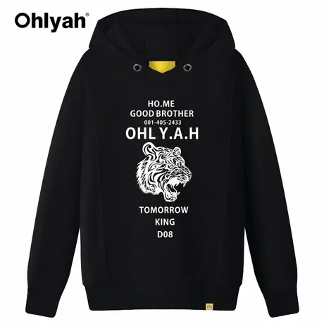 Ohlyah品牌连帽衫卫衣女装纯棉带帽外套黑色宽松学生字母印花上衣商品大图