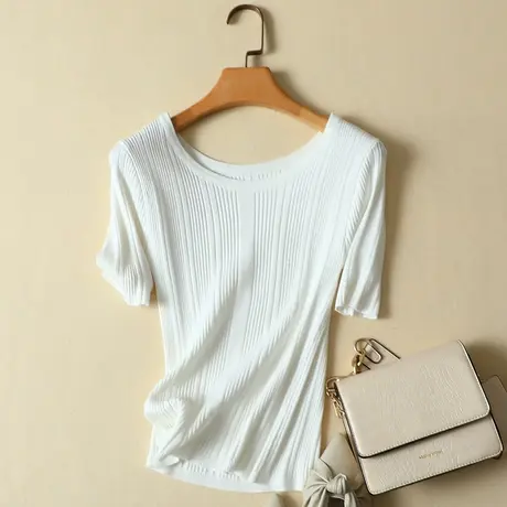 短袖女2023春夏新款冰丝短袖针织衫内搭短款t恤修身薄款打底衫潮图片