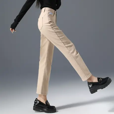 卡其色裤子烟管裤女2023新款秋季高腰潮牌牛仔裤女九分窄版直筒裤商品大图