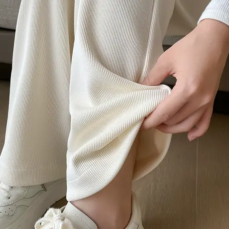 米白色阔腿裤女春秋新款2023高腰垂感宽松显瘦休闲拖地窄版直筒裤图片