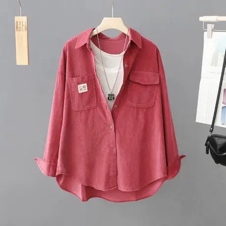秋冬新款韩版灯芯绒长袖外套衬衫女宽松百搭打底衫条绒衬衣厚上衣图片