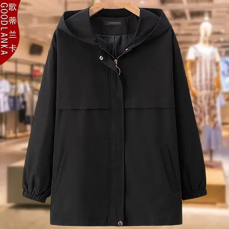 中年妈妈春装外套女2022年新款时尚洋气加肥加大风衣女连帽200斤商品大图