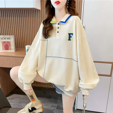 设计感小众华夫格卫衣女春秋季韩版宽松薄款翻领polo衫上衣外套潮图片