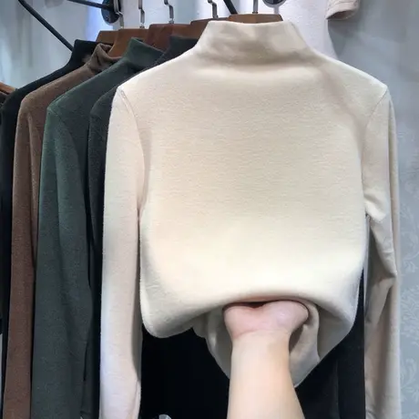 双面德绒打底衫女冬季2023新款内搭紧身保暖上衣加绒洋气长袖t恤图片