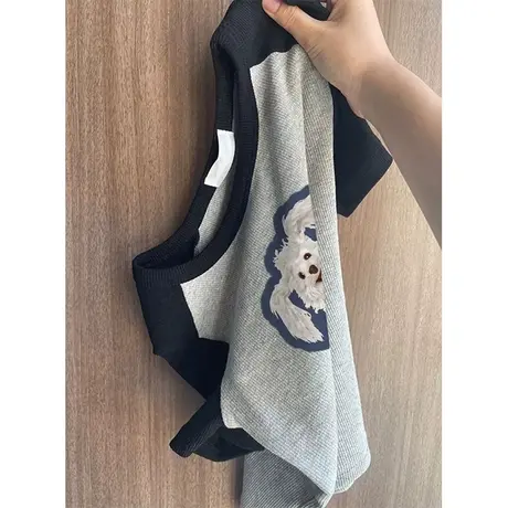 纯棉插肩袖小狗印花正肩短袖t恤女夏季新款修身甜辣妹短款上衣服商品大图