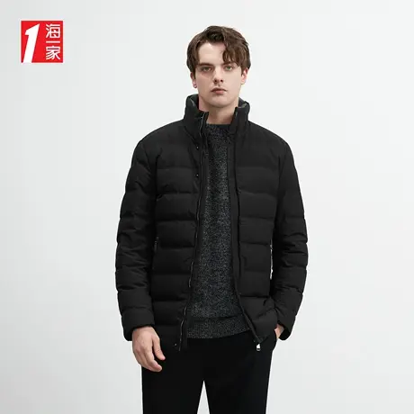 海一家带毛领简约立领外套冬季商务休闲中年男士羽绒服图片