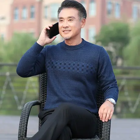 老年人毛衣男士加绒加厚爸爸装秋冬季爷爷60岁70中年打底保暖衣服商品大图