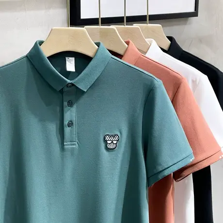 小标刺绣丝光珠地棉Polo衫男潮牌短袖休闲翻领半袖保罗衫T恤上衣商品大图