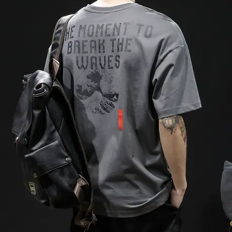 夏季短袖t恤男宽松胖子大码ins潮牌加肥加大半袖美式复古男士体恤商品大图