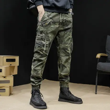 迷彩多袋工装裤男春秋户外美式修身裤子休闲男裤潮牌宽松束脚秋冬商品大图