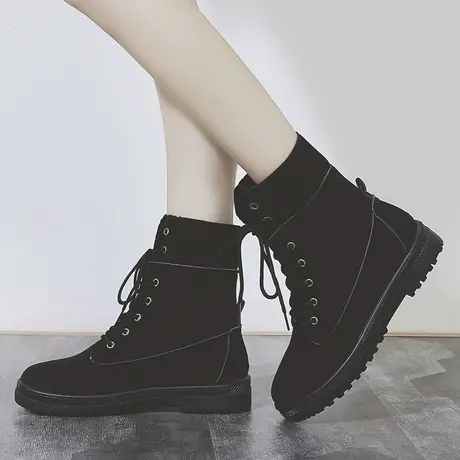 马丁靴女2023新款秋冬英伦风平底系带短靴百搭雪地高帮棉靴女靴子商品大图