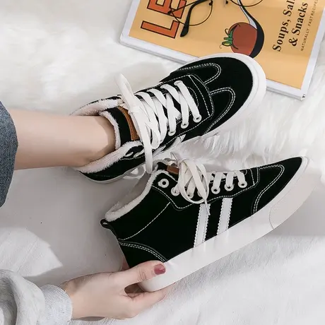 加绒高帮帆布鞋女复古港风ins潮板鞋2020新款ulzzang百搭学生韩版图片
