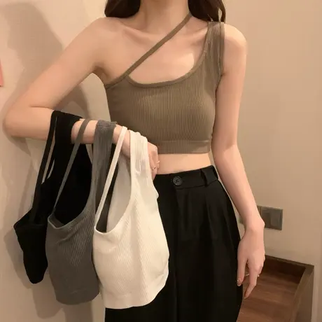 吊带背心女外穿带胸垫ins潮夏季小众设计感细带美背内搭抹胸上衣图片