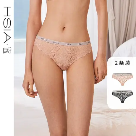 HSIA遐T裤低腰内裤女时尚撞色2条装亲肤棉感性感轻薄全蕾丝丁字裤商品大图
