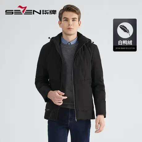 【90白鸭绒】柒牌羽绒服冬季2022厚款商务休闲黑色帽领羽绒外套Y图片