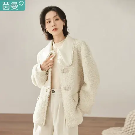 茵曼2023新款洋气减龄小个子短款羊羔毛小香风宽松外套女款秋冬季图片