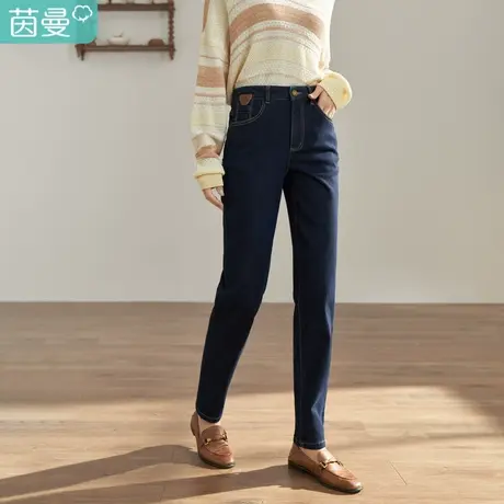 【商场同款】茵曼2023春女装新款趣味后袋品牌金属线绣花牛仔裤图片