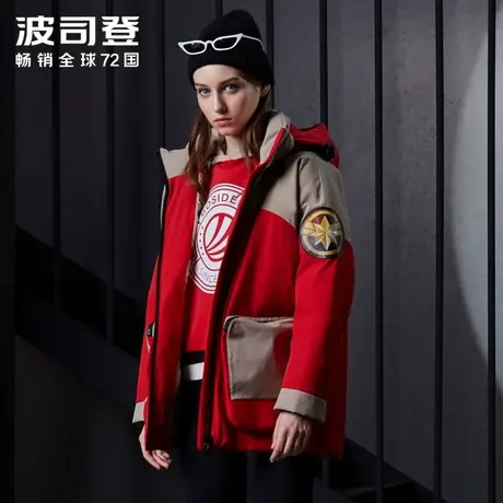 【买3免1】波司登漫威联名惊奇队长羽绒服女连帽中长款工装风外套商品大图