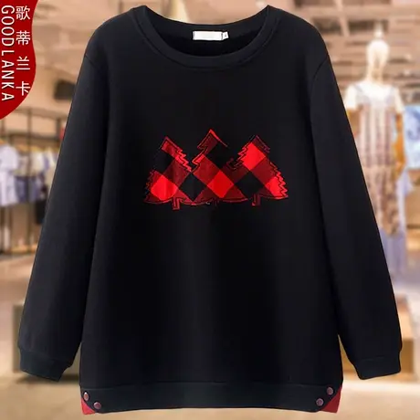 中年四五十岁胖妈妈冬季新款洋气加绒打底衫加肥加大码卫衣女宽松图片