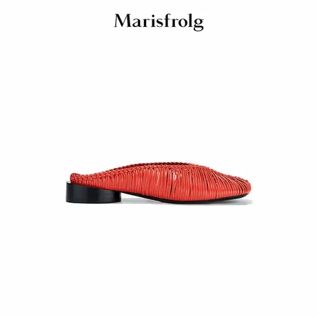 【灵感搭配】Marisfrolg玛丝菲尔2025夏新款牛皮编织圆粗跟穆勒鞋图片