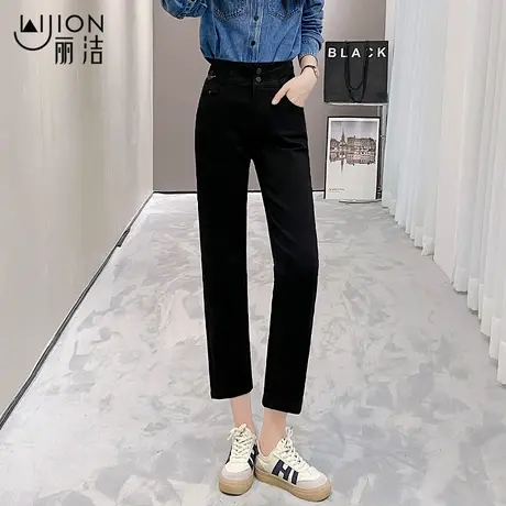 丽洁女裤2025新款法棍裤春秋款黑色牛仔裤女小个子九分烟管直筒裤商品大图