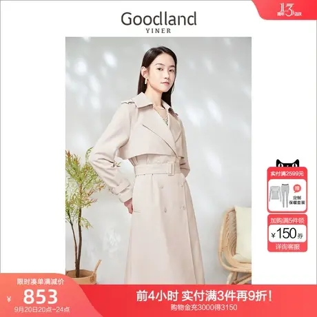 音儿美地女装2023春季新款通勤复古显瘦双排扣中长款风衣商品大图