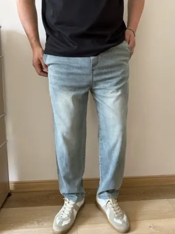 DAEVU夏季大码男装灰蓝薄料欧美休闲胖子弹力加肥加大男士牛仔裤商品大图