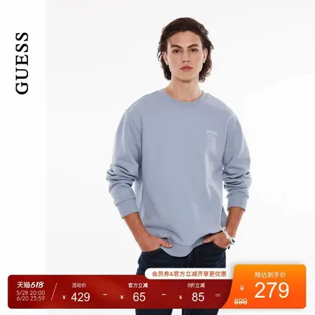 GUESS男士百搭纯色印花圆领套头加绒卫衣-MO4K9460商品大图