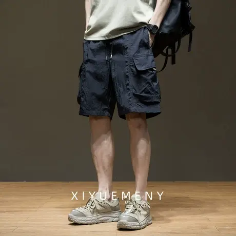 工装冰丝速干纯色短裤男薄款2025夏季新款宽松大码男士机能五分裤图片