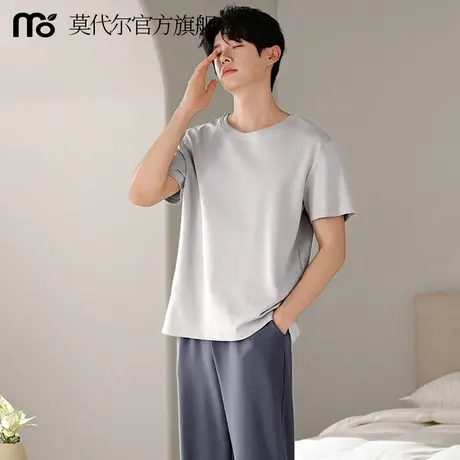 睡衣男款春夏天2025新款100%纯棉短袖短裤凉爽纯色青年全棉家居服图片