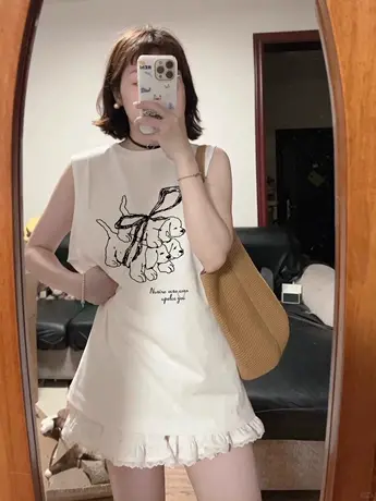 纯棉吊带坎肩背心无袖t恤女夏设计感小众外穿宽松篮球服挂脖上衣图片